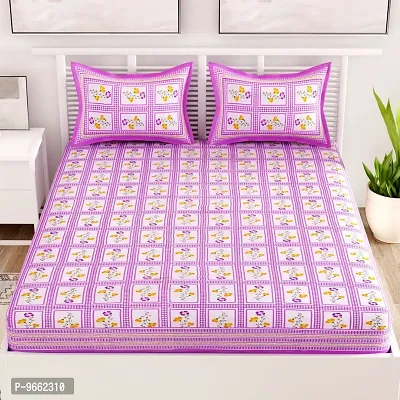 UniqChoice Purple Color 100% Cotton Jaipuri Traditonal Double BedSheet with 2 Pillow Cover,Purplebombay_D-thumb2