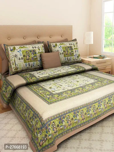 Comfortable Cotton Printed Double Bedsheet with Two Pillow Covers-thumb0