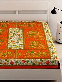 UniqChoice Rajasthani Traditional 144 TC |Cotton Single Bedsheet|Bedsheet for Single Bed| Orange-thumb1