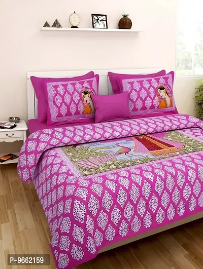 UniqChoice Rajasthani Traditional Print 120 TC 100% Cotton Double Bedsheet with 2 Pillow Cover,Pink(UCKBD_02)