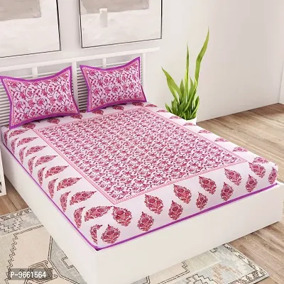 UniqChoice Latest Collection Glazed Cotton King Size Double Bedsheet with 2 Pillow Covers- Rajasthani Traditional Print (Multicolor)-thumb4