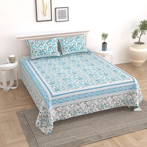 Printed Cotton Double Bedsheet with 2 Pillow Cover