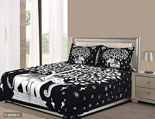 UniqChoice Cotton Elephant Print King Size Bedsheet with 2 Pillow Cover (228 x 274 cm)