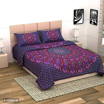 Comfortable Cotton Printed King Size Bedsheet with Two Pillow Covers-thumb0