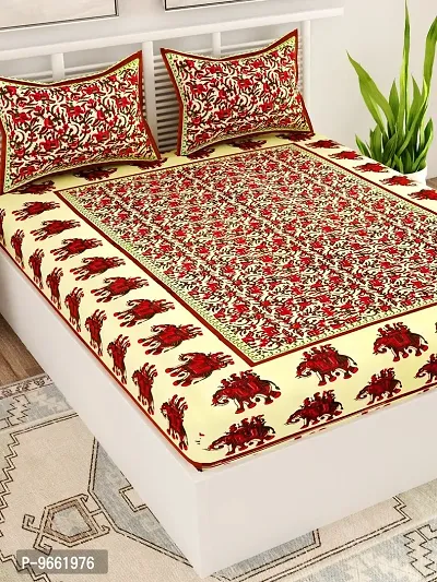 UniqChoice Green Color Rajasthani Traditional Printed 120 TC 100% Cotton Double Bedsheet with 2 Pillow Cover,UCEBBD83-thumb3