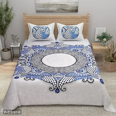 Comfortable Cotton Printed King Size Bedsheet with 2 Pillow Covers-thumb2