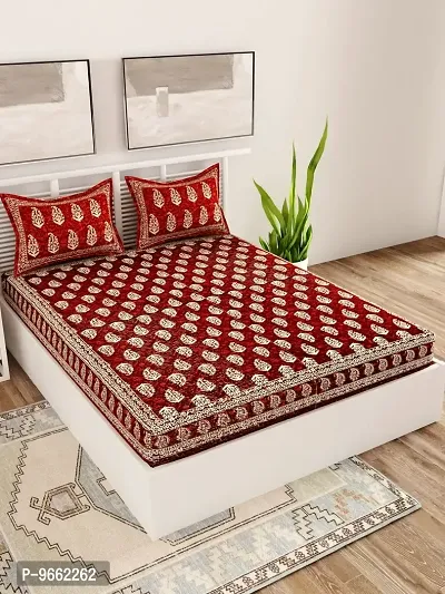 UniqChoice Maroon Color 100% Cotton Jaipuri Traditonal Double BedSheet with 2 Pillow Cover,MaroonBatikButi_D-thumb0