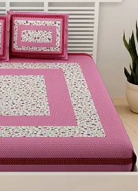 UniqChoice Floral Japuri Printed 120 TC 100% Cotton Double Bedsheet with 2 Pillow Cover,Pink(MUCD_174)-thumb3