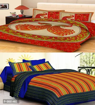 UniqChoice Rajasthani and Jaipuri Traditional 144 TC Cotton 2 Double Bedsheets with 4 Pillow Covers - Multicolour