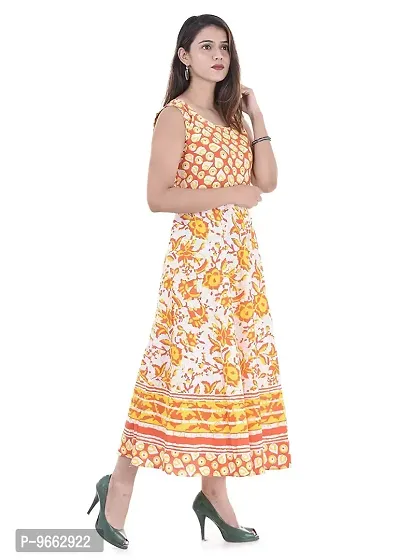 Unique Choice?Women's Fit & Flare Midi Western Round Neck Dress for Women and Girls Beautiful Printed Dress | Piece Summer Dresses | XXL Size Yellow-thumb2