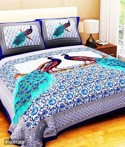 UniqChoice Rajasthani Traditional Print 120 TC 100% Cotton Double Bedsheet with 2 Pillow Cover,Blue(Hund_10)