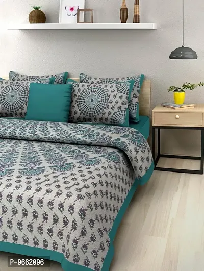 UniqChoice Floral Japuri Printed| 120 TC| 100% Cotton| Double Bedsheet| Bedsheet with 2 Pillow Cover |Turquoise