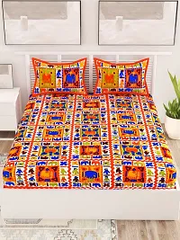 UniqChoice Orange Color Rajasthani Traditional Printed 120 TC 100% Cotton Double Bedsheet with 2 Pillow Cover,UCEBD122-thumb1