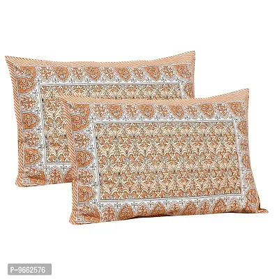 UniqChoice 180 TC Orange Color Floral Printed King Size Bedsheet with 2 Pillow Cover (ELEG-27-Orange)-thumb2