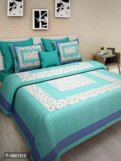 UniqChoice Jaipuri Printed 100% Cotton Rajasthani Traditional Print King Size Double Bedsheet with Zipped 2 Pillow Covers (Multicolor)