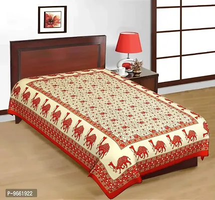 UniqChoice Rajasthani Traditional 144 TC Cotton Single Bedsheet - Red-thumb0