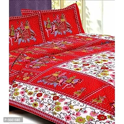 UniqChoice Rajasthani Traditional Print 120 TC 100% Cotton Double Bedsheet with 2 Pillow Cover,Red(UCBD150)