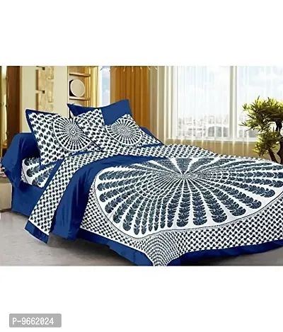 UniqChoice Blue Color Rajasthani Traditional Printed 120 TC 100% Cotton Double Bedsheet with 2 Pillow Cover,UCEBD158