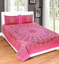 UniqChoice Rajasthani Jaipur Prints 144TC Cotton Bedsheet for Double Bed - Pink-thumb1