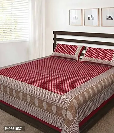 UniqChoice Red Color Rajasthani Traditional Printed 120 TC 100% Cotton Double Bedsheet with 2 Pillow Cover,UCEBBD479