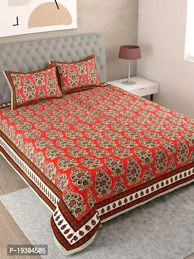 Comfortable Cotton Printed King Size Bedsheet with Two Pillow Covers-thumb0