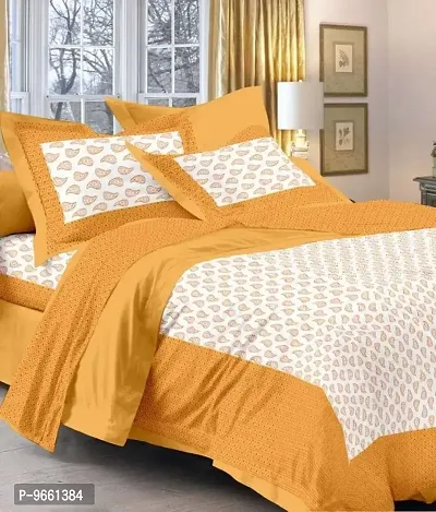 UniqChoice Yellow Color Rajasthani Traditional Printed 120 TC 100% Cotton Double Bedsheet with 2 Pillow Cover,UCEBD206-thumb0