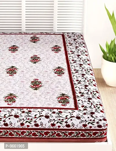 UniqChoice 100% Cotton| Jaipuri Traditional Printed| Single Bedsheet| bedsheet for Single Bed|Beige Colour-thumb4