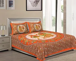 UniqChoice 100% Cotton Orange Color Jaipuri Traditional Double bedsheet with 2 Pillow Covers-thumb3