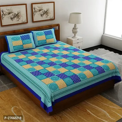 Comfortable Cotton Printed Double Bedsheet with Two Pillow Covers-thumb0