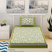 UniqChoice 100% Cotton Green Color Jaipuri Single bedsheet with 1 Pillow Cover,1+1_Single_Angurbal_Green-thumb1