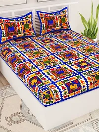 UniqChoice Rajasthani Traditional Printed 144 TC| 100% Cotton| Double Bedsheet| Bedsheet with 2 Pillow Cover| Blue-thumb2