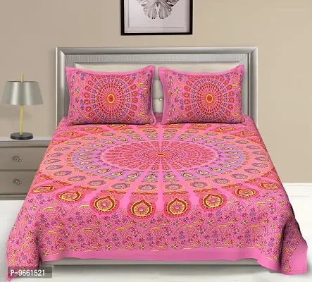 UniqChoice 100% Cotton Traditional Double Bedsheet with 2 Pillow Cover - (Pink Color)
