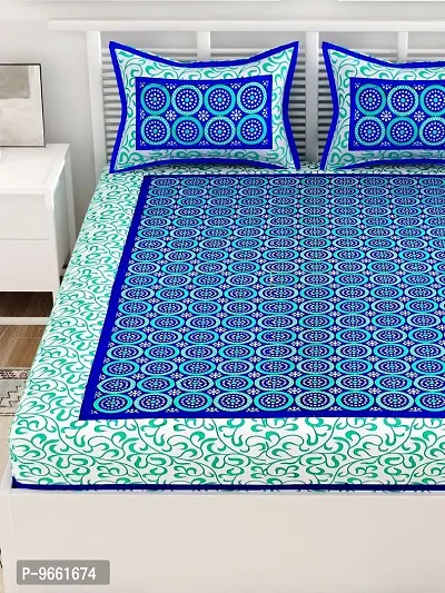 UniqChoice Blue Color Rajasthani Traditional Printed 120 TC 100% Cotton Double Bedsheet with 2 Pillow Cover,UCEBD341-thumb5