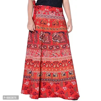 UniqueChoice Women's Cotton Mandala Print Jaipuri A-Line Wrap-around Skirt (Red, Free Size)