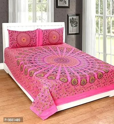 UniqChoice Rajasthani Jaipur Prints 144TC Cotton Bedsheet for Double Bed - Pink
