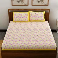 UniqChoice Yellow Color Cotton Printed Double Bedsheet with 2 Pillow Cover (Camali)-thumb1