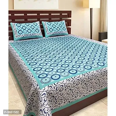 UniqChoice Rajasthani Traditional Glazed 144 TC Cotton Double Bedsheet with 2 Pillow Covers - C-Green