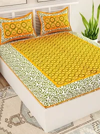 UniqChoice Yellow Color Rajasthani Traditional Printed 120 TC 100% Cotton Double Bedsheet with 2 Pillow Cover,UCEBD349-thumb2