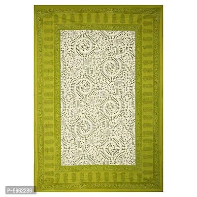 UniqChoice 100% Cotton Green Color Jaipuri Single bedsheet with 1 Pillow Cover,1+1_Single_Verly_Green-thumb2