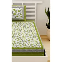UniqChoice 100% Cotton Green Color Jaipuri Single bedsheet with 1 Pillow Cover,1+1_Single_Angurbal_Green-thumb3