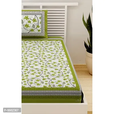 UniqChoice 100% Cotton Green Color Jaipuri Single bedsheet with 1 Pillow Cover,1+1_Single_Angurbal_Green-thumb4