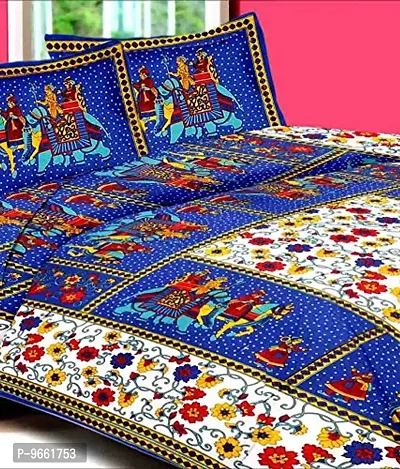 Bombay Spreads Rajasthani Traditional Print 120 TC 100% Cotton Double Bedsheet with 2 Pillow Cover,Blue(UC289_GNG-B)-thumb0