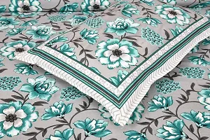 UniqChoice 180 TC Turquoise Color Floral Printed King Size Bedsheet with 2 Pillow Cover (ELEG-01-Turquoise)-thumb1