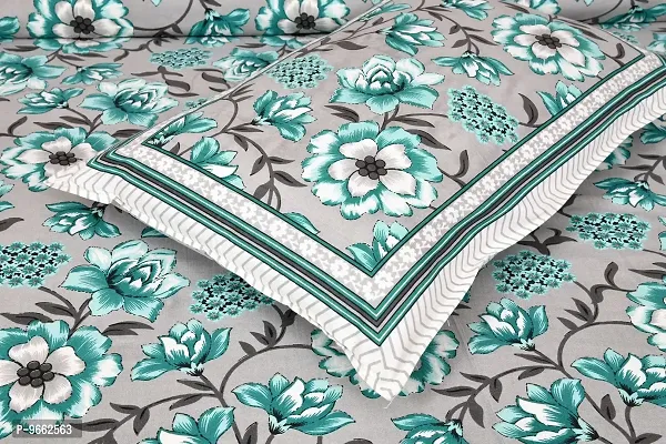 UniqChoice 180 TC Turquoise Color Floral Printed King Size Bedsheet with 2 Pillow Cover (ELEG-01-Turquoise)-thumb2