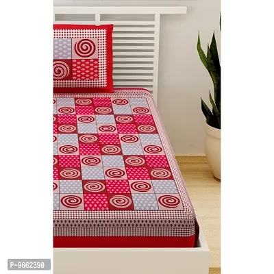 UniqChoice 100% Cotton Red Color Jaipuri Single bedsheet with 1 Pillow Cover,1+1_Single_Jalebi_Red-thumb4