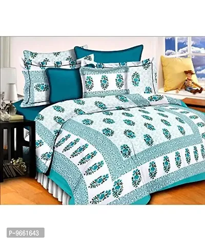 Bombay Spreads Turquoise Color Rajasthani Traditional Printed 120 TC 100% Cotton Double Bedsheet with 2 Pillow Cover,UCBD123