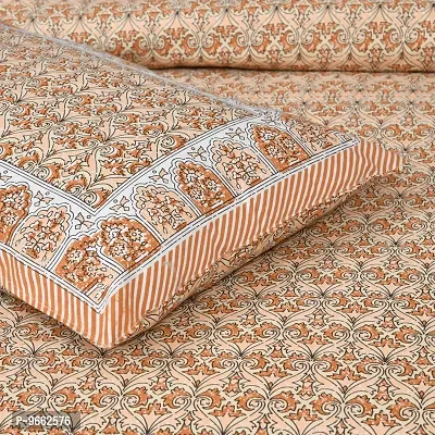 UniqChoice 180 TC Orange Color Floral Printed King Size Bedsheet with 2 Pillow Cover (ELEG-27-Orange)-thumb4