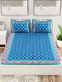 UniqChoice Blue Color Rajasthani Traditional Printed 120 TC 100% Cotton Double Bedsheet with 2 Pillow Cover,UCEBD340-thumb1