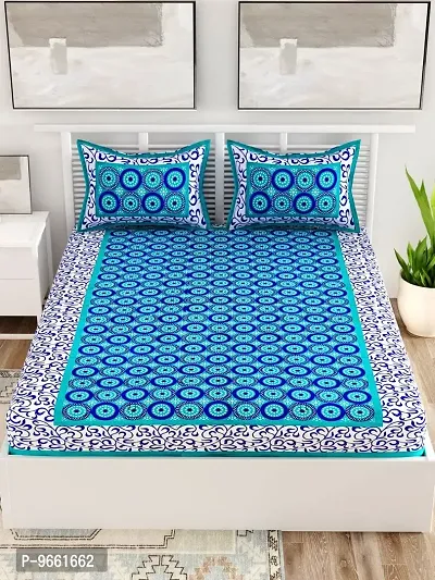 UniqChoice Blue Color Rajasthani Traditional Printed 120 TC 100% Cotton Double Bedsheet with 2 Pillow Cover,UCEBD340-thumb2