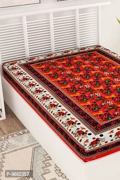 UniqChoice100% Cotton Color Jaipuri Single Bedsheet Color Jaipuri Single Bedsheet ,Single_JangalHathi_Orange-thumb3